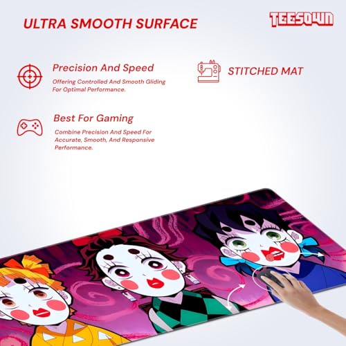 Image of Stitched Demon Slayer Anime Extended Mousepad (12x31) for Laptop, Desktop, PC and Gaming Deskmat (Stitched Edges, XL)
