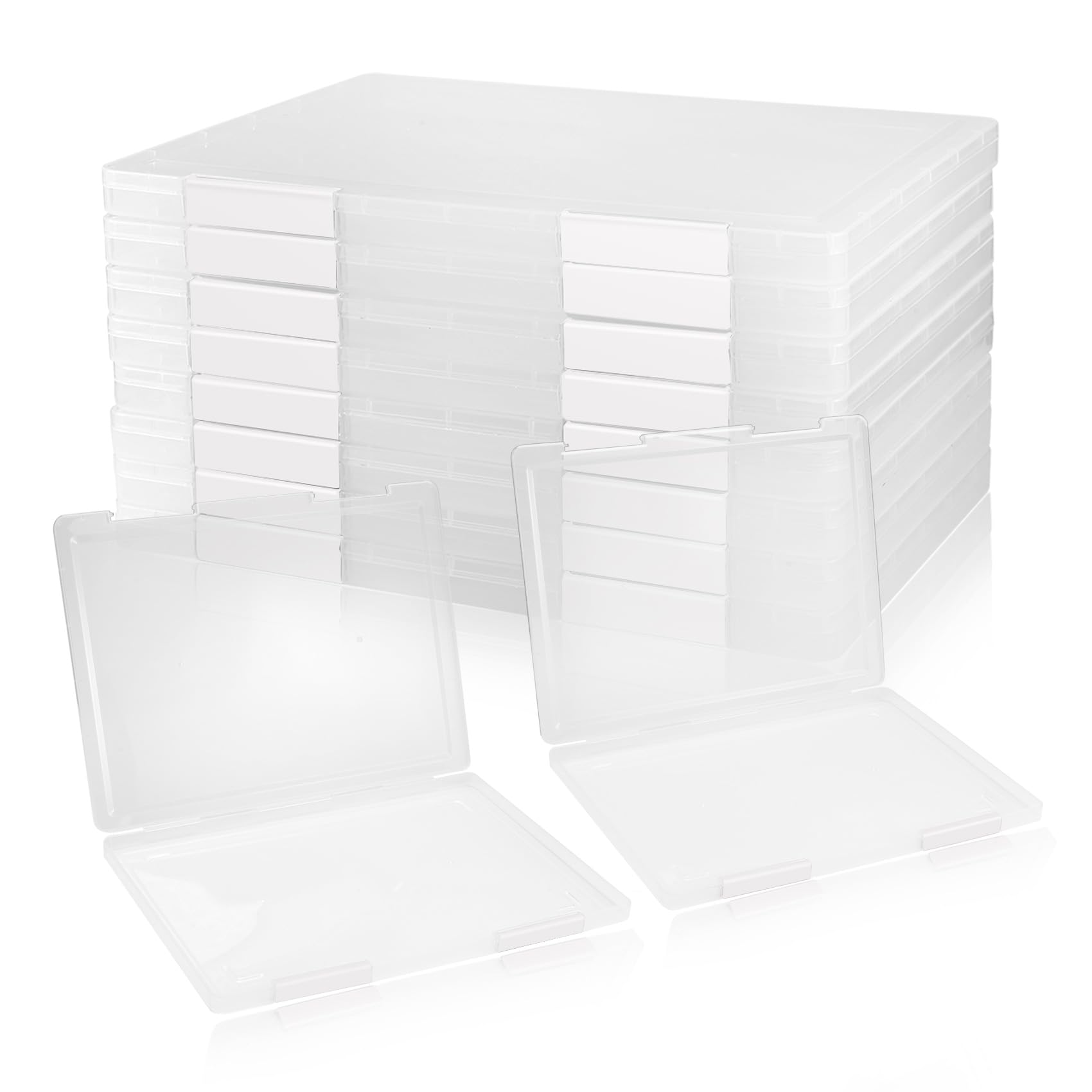 Yocdunm 8 Pack A4 File Box Clear Plastic Storage Box Paper Organizer with Buckle, Transparent,32.5 cm x 24.5 cm x 18 cm