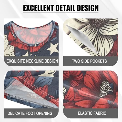 ALAZA Star Blossom Floral Vintage Pajamas Set Short Sleeve Cotton Sleepwear Summer Pjs 2 Piece 5-14Y4