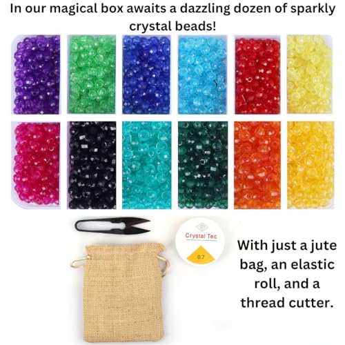 Image of Ambitieux 12 Types Of Colorful 900+ Pcs 6Mm Of Plastic Beads With Elastic,Jute Bag And Thread Cutter - Perfect For Crafting (Crystal), Multicolour
