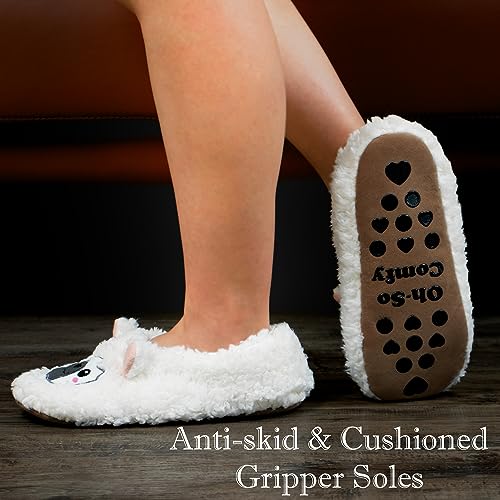 Image of Cozylook Cute Animal Slippers for Women and Kids Fuzzy Non Slip Soft Sole | Warm plush lining, gripper dots, playful animal details, machine wash cold, toddlers teens and adult women, indoor use