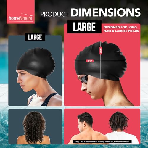 SOL 1pk Adults Swimming Cap, Women Large to XL Black Silicone Waterproof Swim Hat for Men Ladies - Image 4