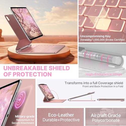 Image of typecase Edge for iPad Air 13 (M4 /M3 /M2, 2026 /2025 /2024) & Pro 12.9 (6th /5th /4th /3rd Gen) with 11-Color Backlit & Precision Trackpad, Magic Floating Keyboard (NOT FIT to Pro 13 (M5 /M4) -Rose Gold'26