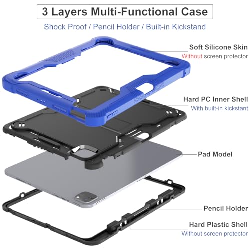 Coque iPad Pro 11 2024 antichoc avec support hybride bleu noir