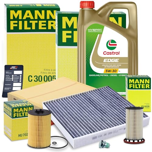 MANN-FILTER Inspektionspaket Filterset 1x Ölfilter 1x Luftfilter 1x Innenraumfilter (Aktivkohlefilter) 1x Kraftstofffilter 1x Ölablassschraube 1x Ölwechselanhänger 1x Motoröl 5W-30 5l