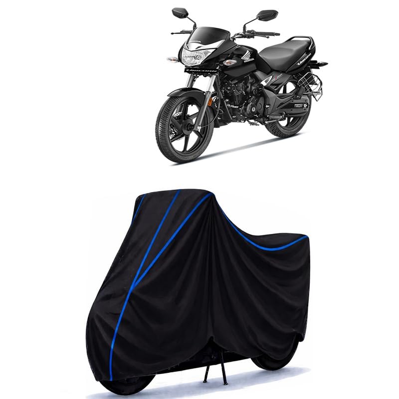 Image of Unicorn 150 Bike Cover Water Resistant Universal Motorcycle Rain | Heavy Duty UV Protection, Dust, Scratch Indoor Outdoor All Weather with Black Blue Piping Elastic