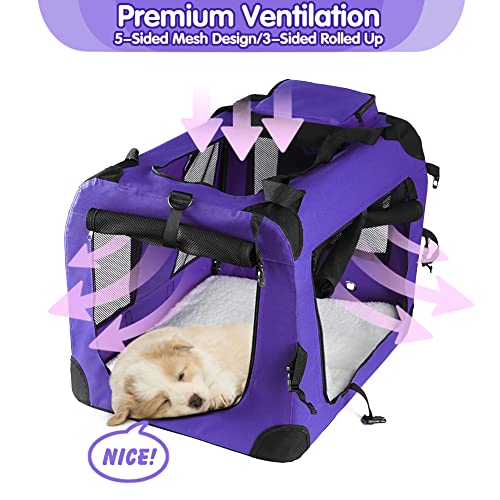 Emust Soft Dog Crate, Quick Portable Collapsible Dog Crate With Removable Bag, 3-Door Pet Kennel For Crate, Dog Crates For Small Dogs With Soft Mat, Purple, S #TOP5