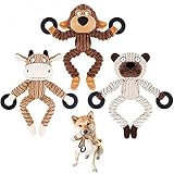 Dog Squeaky Chew Toys Durable 3 Pack Toys Set for Puppy Small Medium Large Dogs Playing Making Fun- Monkey, Bear and Bull