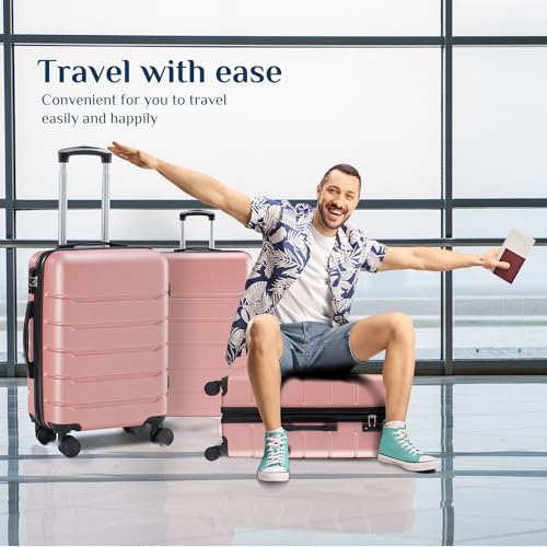 Image of OLIXIS 3-Piece Luggage Set, Carry On Suitcases with Spinner Wheels, Expandable Travel Luggage with TSA Approved Lock & ABS Hard Shell, Pink, 20 /24 /28 Inch