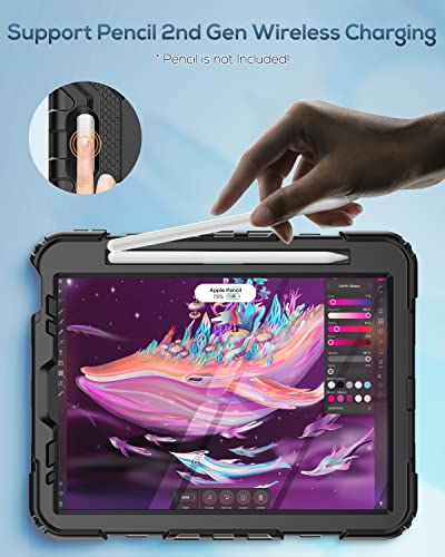 Seymac Ipad Pro 11 Case 4Th/ 3Rd/ 2Nd/ 1St Gen (2022/2021/2020/2018), Full-Body Shockproof Protective Case With Screen Protector, Rotating Stand, Hand/Shoulder Strap, 2Nd Gen Pencil Charging, Black #TOP4