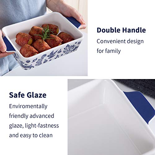 Bakeware Set,SIDUCAL 2 PCS Ceramic Baking Dish Set,Rectangular Serving Bakeware with Heat-Resistant,14x8 Inches,Blue - Thumbnail 7