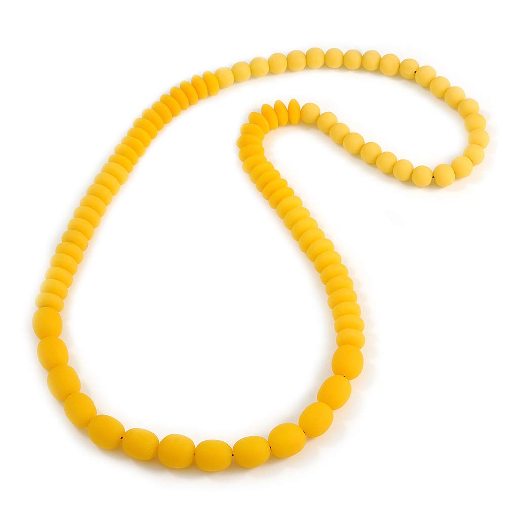 Avalaya Collana Lunga In Resina Gialla - Perline Graduate Tonde, Ovali E A Bottone - 86 Cm, Senza Chiusura, Gioiello Estivo Per Donna - 4
