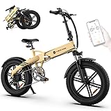 ADO Beast 20F elektrisches Fahrrad faltbares Mountainbike für Männer Frauen, 20''*4.0 Fat Reifen E-Bike mit Drehmomentsensor, 14.5-Ah Batterie, 7-Gang Getriebe, IPX7 IPS Farbanzeige App Steuerung