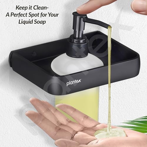 Image of Plantex Self Adhesive Aluminium Liquid Soap Dispenser for Bathroom /Shampoo Dispenser /Handwash Dispenser for Bathroom /Bathroom Accessories - Pack of 1 (1508, Black)