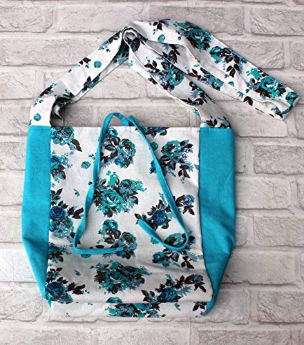 Image of Dekor World Cotton Multi Floral Blue Printed Jhola Bag (Pack of 1 Piece)