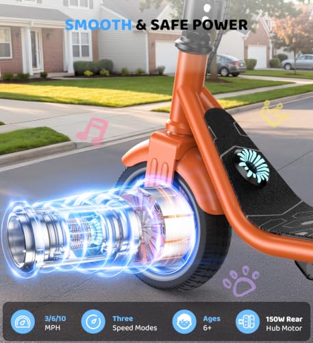 Image of Electric Scooter for Kids Ages 6-12, 150W Motor,10 Mph Max Speed, LED Display, K2-2 Speeds (6 /10 MPH), K2 Pro /K6-3 Speeds, Magnetic Charging, Colorful Light, Dual Brake Scooter for Girls Boys