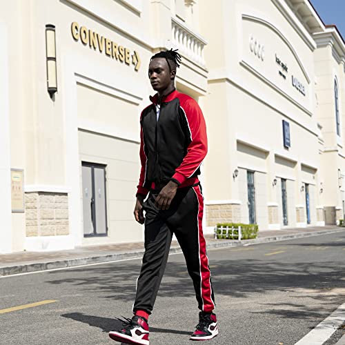 Toloer Men's Tracksuit Set Sweatshirt Jogger Sweatpants Solid Patchwork Warm Sports Suit Black Medium #TOP2