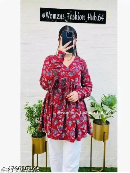 Image of Printed Kurti for Womens V-Neck TOP with Beautifull Design, Full Sleeves
