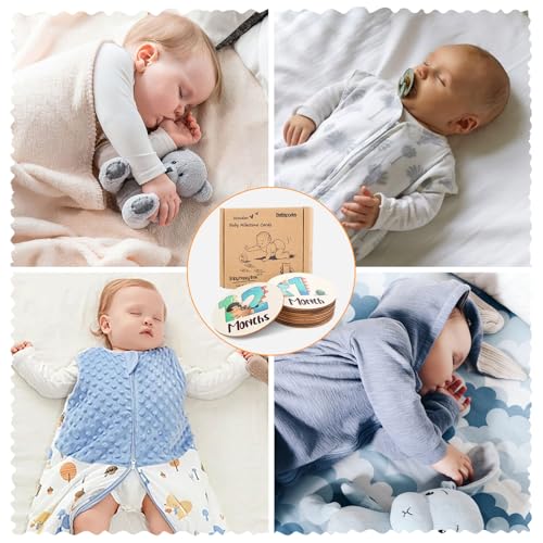 Image of Baby Monthly Milestone Signs - 13 Pack Wooden Baby Milestone Cards for 1-12 Months, Newborn Photography Props with Hello World Discs, Gender Neutral Baby Announcement for Boy Girl Age Shower Gifts