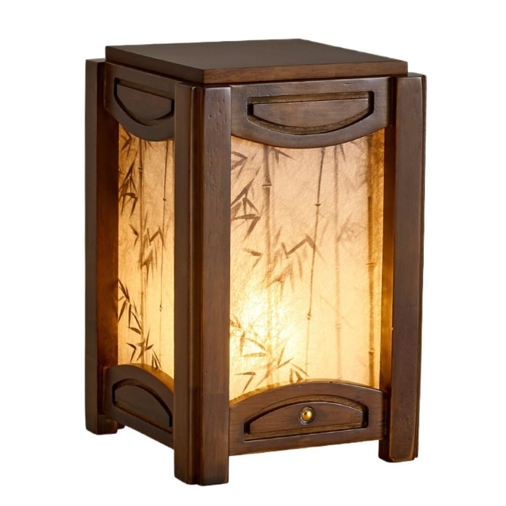 Lampada da tavolo in legno cinese, luce ambientale sul comodino | Legno massello, stile cinese, controllo touch, luce ambientale, arredamento della camera