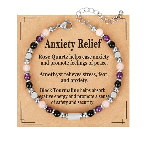ESPVO Anxiety Relief Bracelet for Women Items Gifts Stress Healing Crystals Kalm Bracelet Menopause Depression Amethyst Anti Comfort Panic Attack Worry Jewelry Natural Stones Easter Basket Stuffers