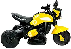 Mini Moto Elétrica Infantil Esportiva, 3 Rodas, Amarela e Preta, com Painel Digital