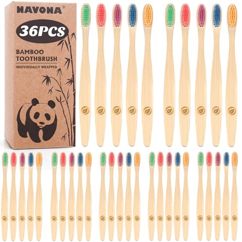 Navona 36 PCS Eco-Friendly Bamboo Toothbrushes Pack
