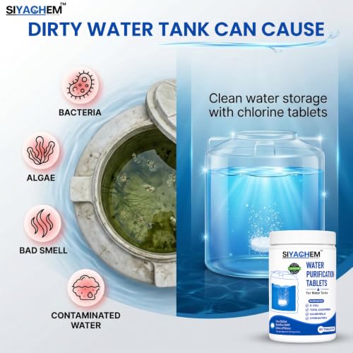 Image of Water Tank Cleaning Tablets | Water Purification Chlorine Tablets for Tank 1 Tablet for 1000 Liters | 30Tabs