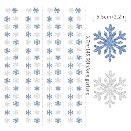 Image of Snowflake-Snow Blue-Silver Christmas Party-Decoration Garland - 52ft Winter Wonderland Frozen Ornaments Hanging Paper Streamers,New Years Birthday Baby Shower Ceiling Decor Hugfond