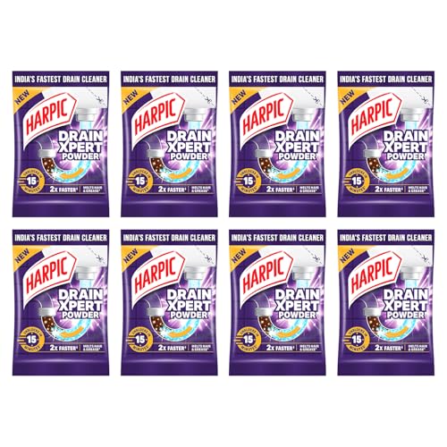 Harpic Drain Xpert Cleaner Powder (50g x 8) | Effective Sink and Pipe Cleaner, Blockage Remover