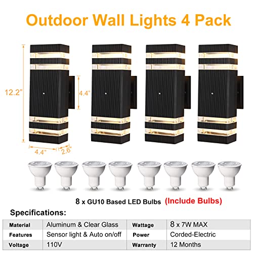 Boxcupin Dusk To Dawn Sensor Outdoor Wall Lights 4 Pack, Up And Down Lights Outdoor Wall Sconces, Aluminum Waterproof Outside Lights For House Porch Hallway Patio Garage #TOP4