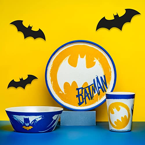 Image of Zak Designs DC Comics Batman Kids Dinnerware Set 3 Pieces, Durable and Sustainable Melamine Bamboo Plate, Bowl, and Tumbler are Perfect For Dinner Time With Family (Batman, Robin, Batgirl)