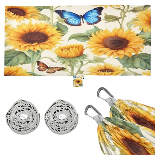 Haskirky Sunflower Butterfly Camping Hammock, Single Portable Hammocks with Tree Straps & Attached Carry Bag, 330Lbs Capacity Perfect for Outside Indoor Hiking Beach Backpack Travel