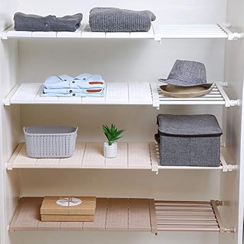 HOMIXES Expandable Wardrobe Storage Telescopic Adjustable Closet Organiser Rack Separator No Drilling Cupboard Shelf Divider for Bedroom Bathroom Kitchen Cover