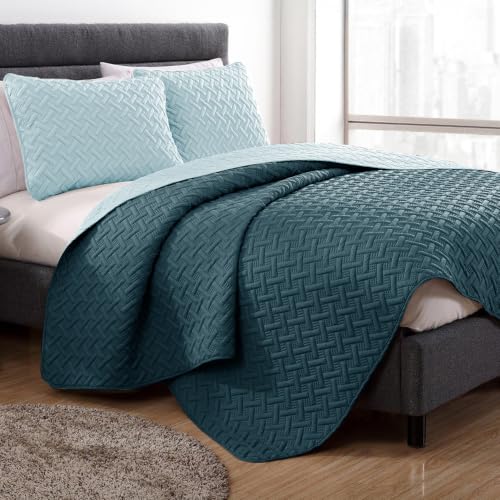 Image of Story@Home Reversible Quilted Bed Cover King Size Bed | 400 TC Ultrasonic Bedspread AC Blanket | Comforter for Double Bed - Bedcover for Double Bed with 2 Pillow Cases 250x225 CM - Rain & Sea