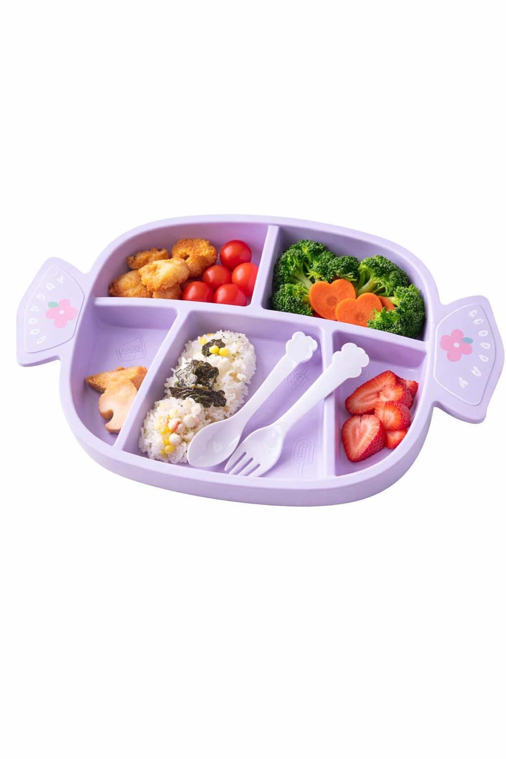 Kids Feeding Plate with Spoon & Fork | Candy Shape Baby Food Plate with Divided Sections | BPA-Free, Microwave & Dishwasher Safe | Toddler & Kids Tableware (0+ Years)-image-4