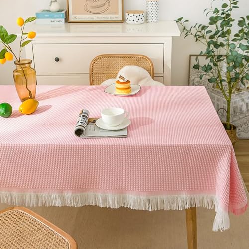 COUIVQA Manteles para Fiestas, Mantel de Tela de Color Liso con borlas, Rectangular, Blanco, para Comedor o Camping (Estilo C, 300 cm de Largo x 180 cm de Ancho)