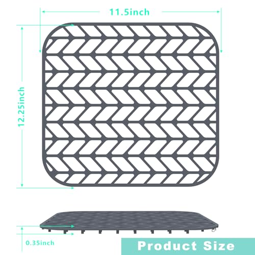 AWOKE Sink Protectors for Kitchen Sink - 12.25" x 11.5" Sink Mat - Heat-resistant Easy-clean Silicone Sink Mat - for Protection of Stainless Steel Sink (Grey)