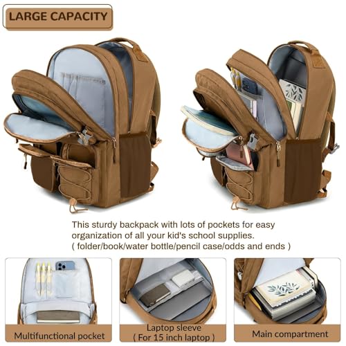 Image of Lohol Water Resistant Backpack for School Travel College Travel, Large Bookbag with Mulitiple Pockets for Men and Women (Brown)