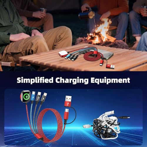 Image of Travel Essentials 4in2 Multi Charging Cable for iPhone Watch Charger,USB A /C to Dual IP /Type C /iWatch Charger,Travel Chargers for Multiple Device Compatible with iWatch Series&iPhone 17-12 /Android 5FT