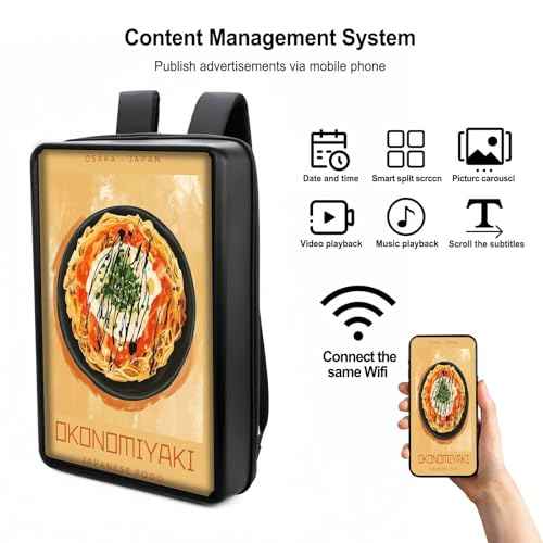 Image of 21.5 Inch IP65 Waterproof Advertising Backpack, 1000nits High Brightness LCD Digital Signage Backpack, Human Walking Backpacks Digital Billboard with USB /App /CMS Input for Auto ADs Playback
