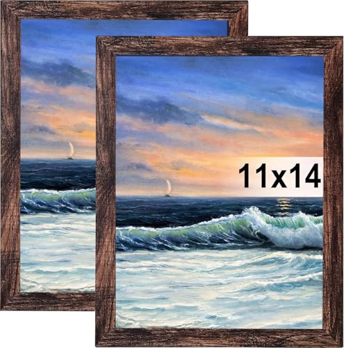 Image of LUCKYLIFE 11x14 Picture Frame Brown for Wall Mounting, 2 Pack