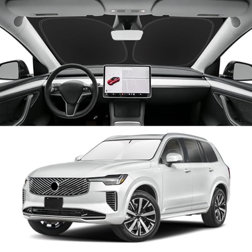 Image of Custom Fit Windshield Sun Shade for Volvo XC90 2016-2026 | Blocks UV Rays and Sun Heat, Helps Reduce Interior Temperature, Protects Dashboard from Fading, Folds Easily for Storage