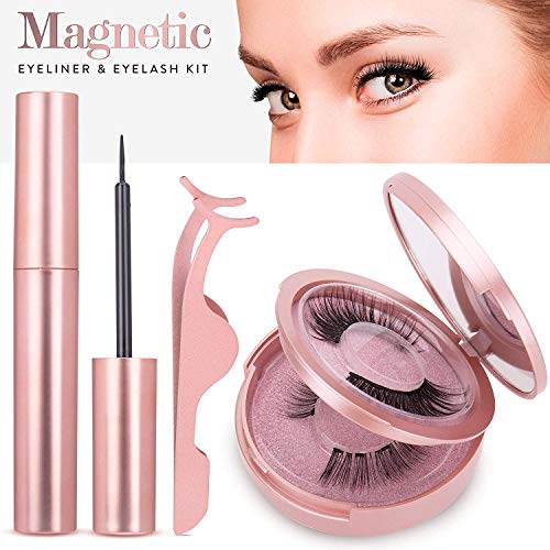 Magnetic Eyelashes with Magnetic Eyeliner Kit, with Applicator and Mirror for Easy Application, 2 Pairs