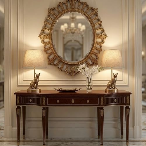 Image of BEHOMA Luxury Jaguar Figurine Table Lamp Set, Antique Gold - Set of 2 | Luxury Aluminium Jaguar table lamp in Antique Gold - as an accent lighting piece for living room - great wedding gift