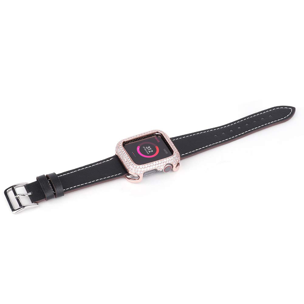 Magnifique coque avec strass en zircon pour Apple Watch Series 8 7 6 5 4 3 2 1 SE (or rose, 41 mm)