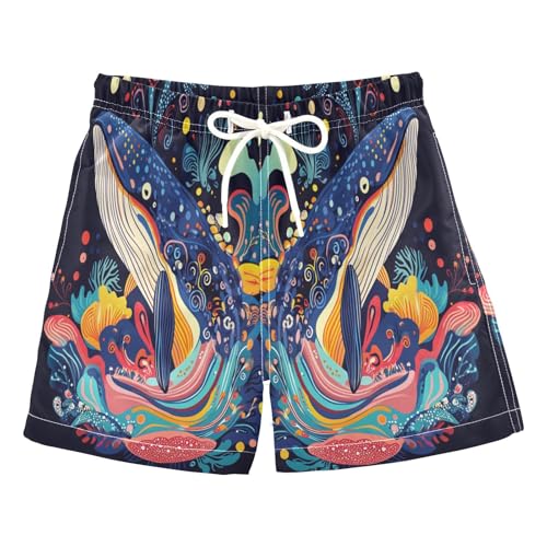Jucciaco Boys Swim Trunk Whale Art Colorful Fish Beach Board Shorts Teen Swimwear