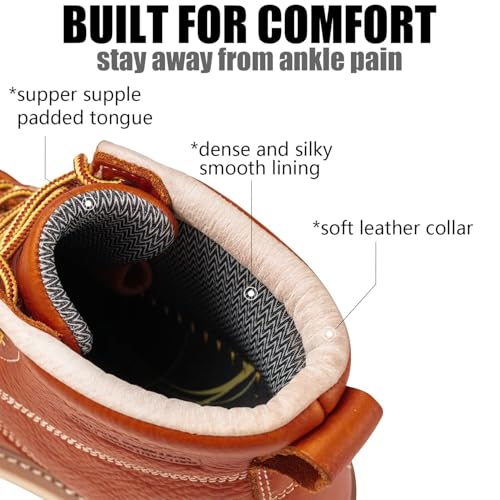 SUREWAY 6in Waterproof Wedge Moc Toe Work Boots for Men - Soft Toe,Premium Full-Grain Leather,Comfort Insole,Oil/Slip Resistant,Real Goodyear,EH Rated Industrial Construction Boots/Shoes3