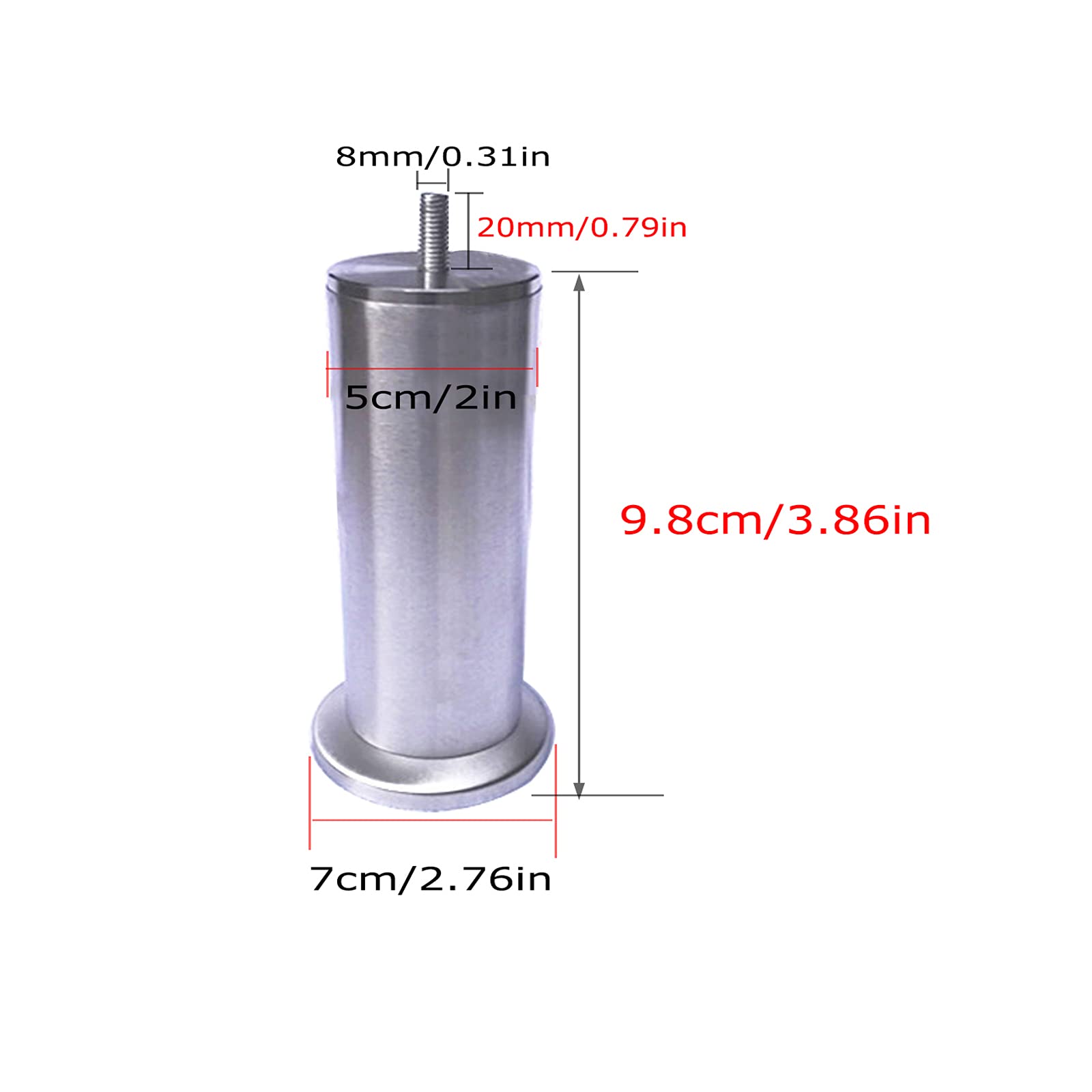 4 Patas de Metal para Sofá, Patas de Acero Inoxidable para Muebles de Baño, Resistentes Alua Y No Se Oxidan, para Camas Antiguas, Patas de Soporte, con Perno M8/9.8Cm/3.86In