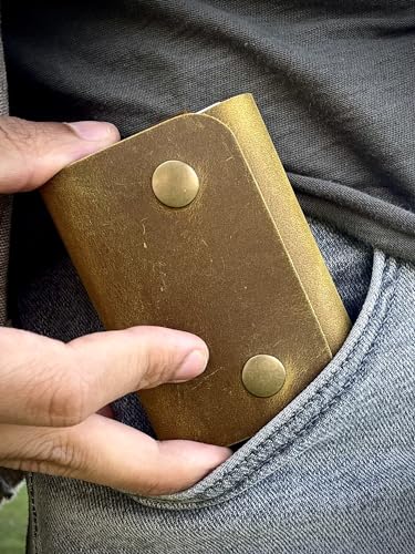 Genuine Leather Card Wallet, Handmade Minimalist Card Holder, Men & Women Stylish Money Holder, Small Business Gift (Yellow)3
